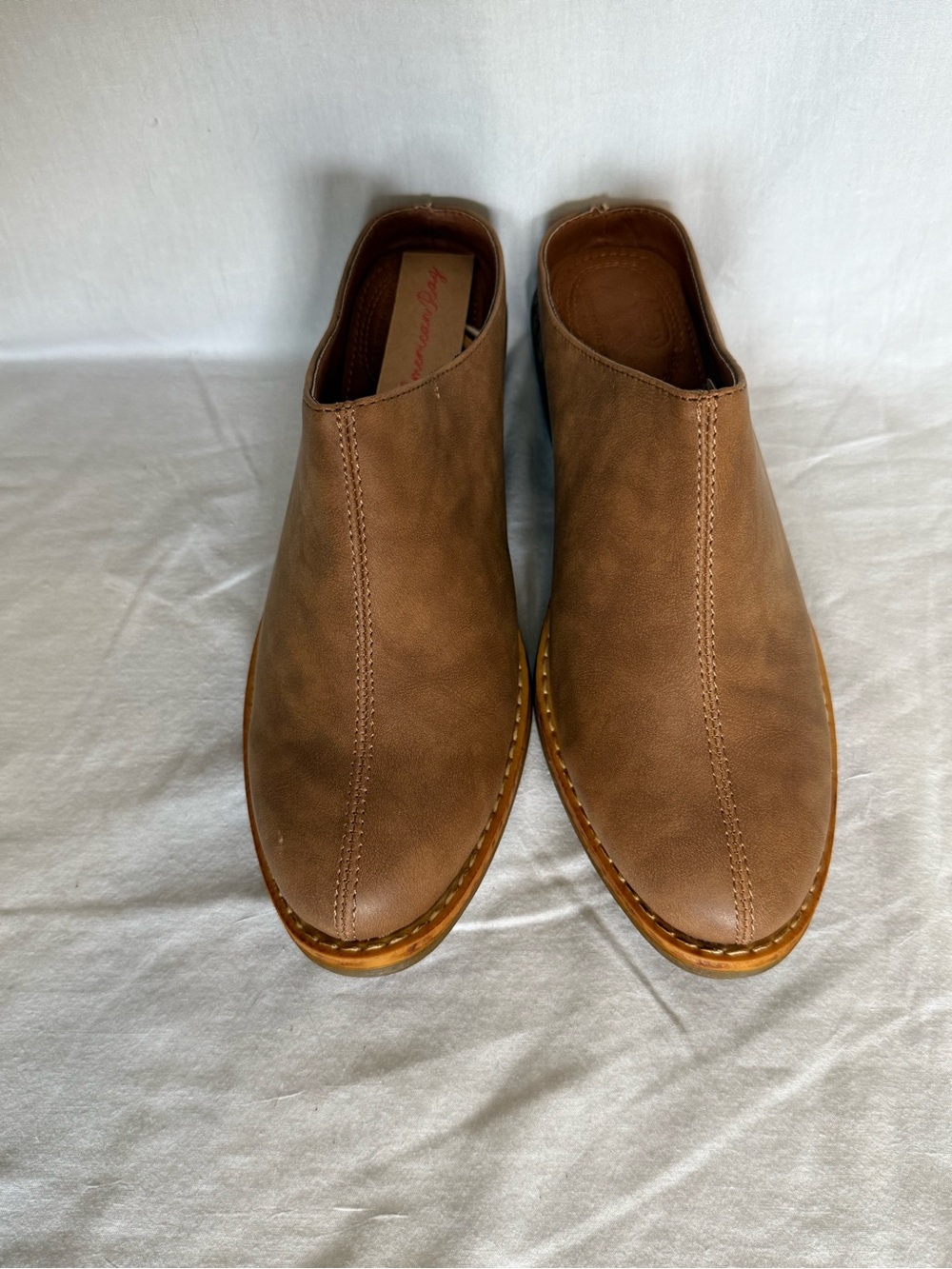 American Rag Segovia Beige Slip On Mule Almond Toe Block Heel Faux Suede US 7
